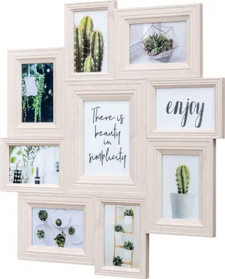 Produktbild von Bilderrahmen 9 Fotos 10x15 13x18 Creme Beige MDF Holz Collage Fotorahmen Wanddeko