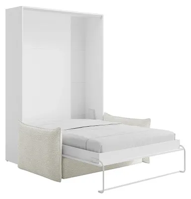 Produktbild von Schrankbett 140 x 200 cm - Manuelle vertikale Öffnung - Weiß + Sofa - BEGANIO