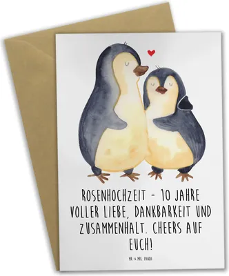 Produktbild von Mr. & Mrs. Panda Glückwunschkarte 10. Hochzeitstag Rosenhochzeit - Weiß - Geschenk, dankeskarten, Grußkarten, Heiraten, Meilenstein in der Ehe, einladungskarten, Rosentag