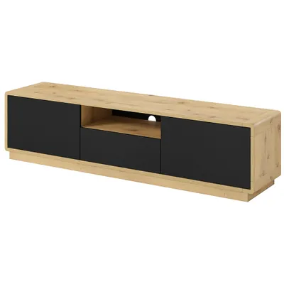 Produktbild von Fernsehschrank Lowboard Wohnzimmer modern 180 cm breit ALBANY-83 in Taurus Eiche Nb. mit Absetzungen in schwarz matt, B/H/T: ca. 180/45/40 cm