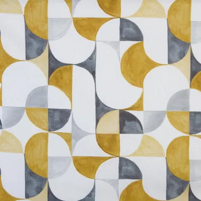 Canvas-Stoff, 100x280 cm, geometrisch, Senf/Grau, 1 Meter