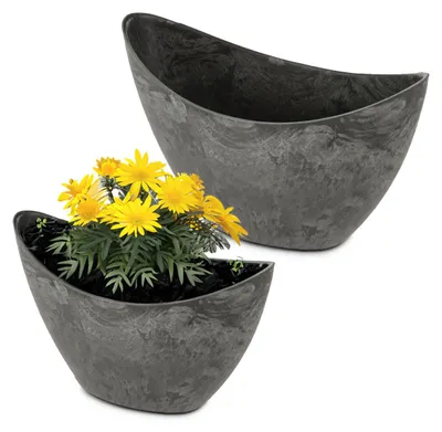 Produktbild von Hohe Pflanzschalen oval 2er Set 20, 24 cm für draussen schwarz