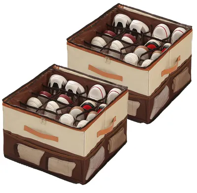 Schuhboxen Set 2er, faltbar, transparent, 43x32x30 cm, 16 Paare