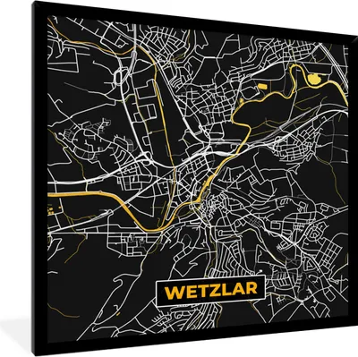 Produktbild von MuchoWow® Gerahmtes Poster Gold - Deutschland - Karte - Stadtplan - Wetzlar 40x40 cm - Poster mit Schwarzem Bilderrahmen Wandposter Rahmen Foto Bilder - Mit Rahmen - Wanddekoration Schlafzimmer