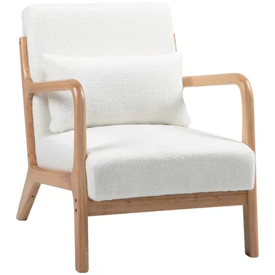 Image de HOMCOM Fauteuil de salon avec cadre en bois massif fauteuil lounge - assise profonde - accoudoirs - aspect velours crème