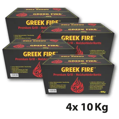 Produktbild von GREEK FIRE Premium Grill Holzkohlebriketts 4 x 10 kg