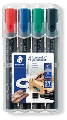 Permanentný popisovač, sada, zrezaný hrot, STAEDTLER "Lumocolor 350", 4 rôzne farby