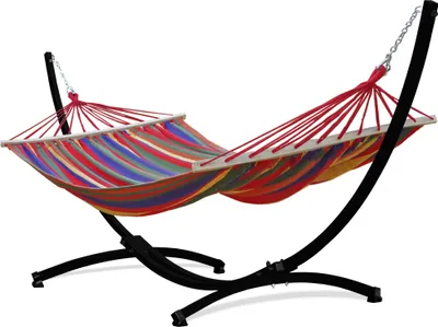 Produktbild von Potenza Outdoor Hängematte mit Gestell für 2 Personen I Stabhängematte XXL 220x160, 200kg I Schwarz Hängemattengestell 220kg Wetterfest