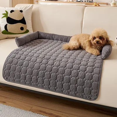 Produktbild von Hundebett Sofa Waschbar - Hundedecke Sofa mit Rand, Sofaschutz Hund, Flauschig Hundebett, rutschfest Hundekissen, Mittelgroße Hunde,75x75cm,Dunkelgrau