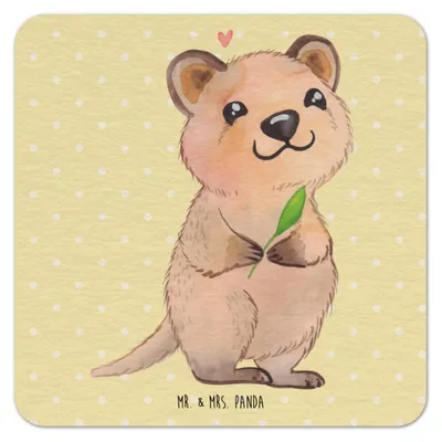 Produktbild von Mr. & Mrs. Panda Tischuntersetzer Quokka Happy 50er Set - Gelb Pastell - Geschenk, Lustiger Spruch, Lustige Sprüche, gläseruntersetzer, Aufschieberitis, Tassenuntersetzer