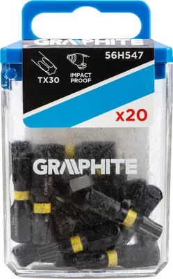 Immagine prodotto di Inserti a percussione GRAPHITE TX30 x 25 mm, 20 pezzi, attacco esagonale da 1/4", acciaio S2