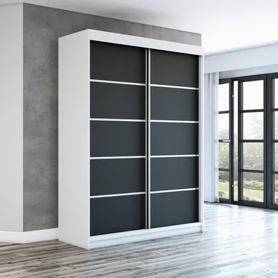 Produktbild von Schwebetürenschrank, 2-türig Schrank! Moderne Garderobe für Kleidung. Verschiedene Farben (Weiß, Schwarz, Somona) Kleiderschrank PARIS 160 cm