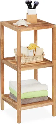 Produktbild von Relaxdays Badregal Walnuss, HBT: 79 x 36 x 36 cm, 3 Ablagen, quadratisch, Standregal Küche, Badezimmer Regal Holz, natur