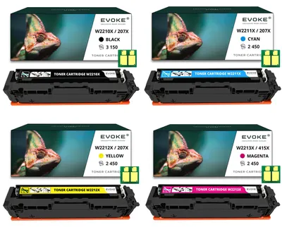 Produktbild von Evoke kompatibler Toner für HP 207X W2210X W2211X W2212X W2213X mit Chip 4x CMYK:Schwarz,Cyan,Gelb,Magenta 10500 Seiten Color LaserJet Pro M255dw M255nw; MFP M282nw M283fdn M283fdw