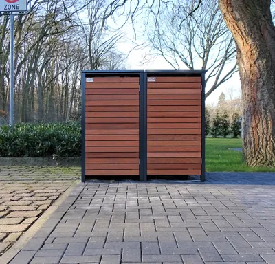 Produktbild von 2 Mülltonnenboxen  für 240 Liter-Mülltonnen in Edeldesign Anthrazit / Edelholz