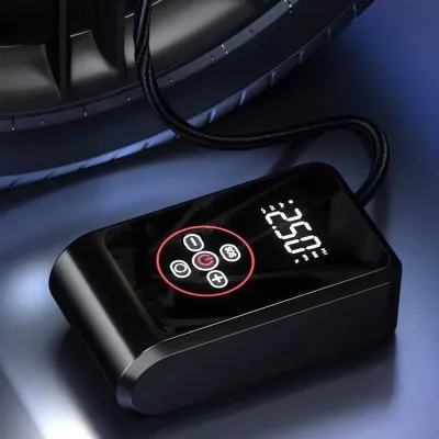 Image de Compresseur d'air portable pour pneus de voiture, 80 W, débit 50 l/min, 3600 mAh, 150 PSI, pompe sans fil avec buses, 7,4 V