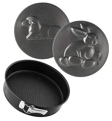 Produktbild von Zenker Springform Ø 26 cm SPECIAL CREATIVE, Backform mit 2 Motivböden, runde Kuchenform mit Antihaftbeschichtung, kreatives Backen (Farbe: Schwarz)