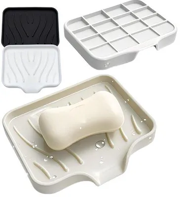 Obrázok produktu pre Uniqoos® Silikónový držiak na mydlo s odtokom a protišmykovou základňou, 10 x 12 x 1,5 cm – Držiak na mydlo do kúpeľne, sprchy a kuchyne