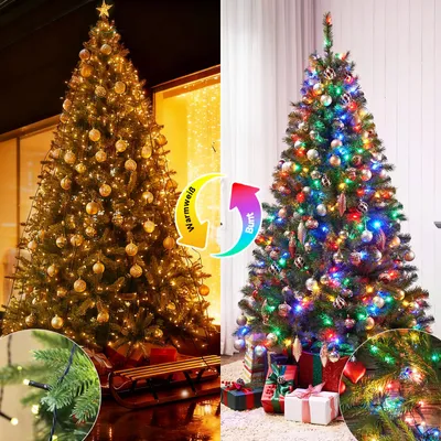 Produktbild von Weihnachtsbaum Lichterkette weihnachtsbaumbeleuchtung 2m 280 LED Warmweiß & Bunt 9 Modi mit 8 Girlanden für 150cm - 240cm Tannenbaum