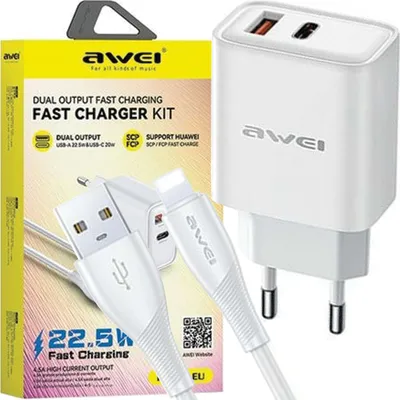Image de Awei Charger GaN PD81L 22,5W Lightning Cable USB+USB