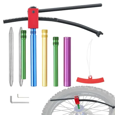 Image de Démonte-pneus et changeur de pneus - Kit manuel - Pour pneus de 41 à 53 cm - Axes de 15 à 25 mm - 4 adaptateurs d'axe - 2 leviers de démontage - Moto et vélo - Réparations mobiles en extérieur