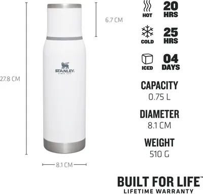 Obrázok produktu pre Stanley Adventure To-Go Bottle, 0,75 L, Biela, Nerezová oceľ, 20 h, 25 h, 8,1 cm