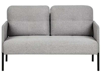 Produktbild von BELIANI 2-Sitzer Sofa Grau Stoffbezug Gesteppt Hohe Metallfüße Lose Rückenkissen Schmale Hohe Armlehnen Freistellbar Retro-Stil Wohnzimmer Polstersofa