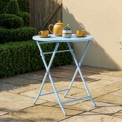 Image de Table pliante 'Sande' ronde acier 71 x Ø62 cm bleu ciel