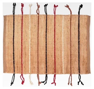 Produktbild von Boho Teppich aus Jute 60 x 90 cm – Juteteppich als Läufer oder Fußmatte mit bunten Fransen