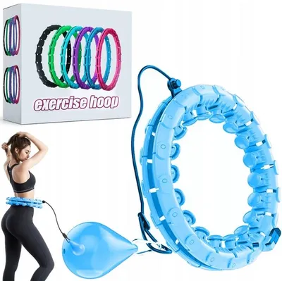 Obrázok produktu pre Masážny hula hoop s váhou modrý, nastaviteľný kruh na domáci tréning, posilnenie brucha, pásu a chrbta