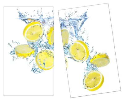 Produktbild von Spritzschutz Herdabdeckplatte Schneidebrett aus Glas Zitronen auf Wasser 2-Teilig (60x52cm)