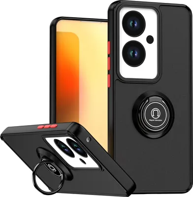 Produktbild von Hülle für Oppo Reno11 F Matte Transluzent TPU Stoßfest Schutzhülle mit Ring Halter Ständer Schwarz Rot