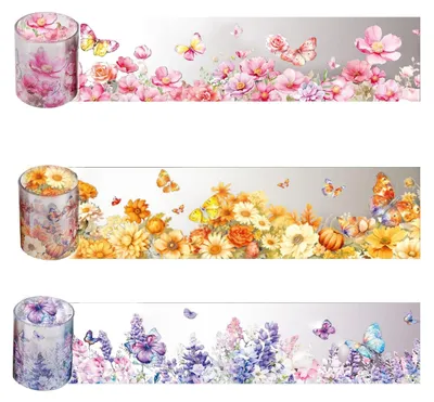 Produktbild von Washi Tape Set, 3 Rollen, Blumen PET Washi Tape, Transparente Dekorative Sticker, für Scrapbooking