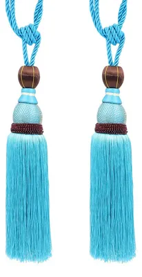 Gardinenquasten-Set, 2 Stück, handgewebt, Pfauenblau, 77 cm