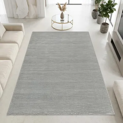 Imagen del producto de Alfombra de diseño moderno, color plateado, con estructura reciclada, ideal para el salón. Tamaño: 160 x 230 cm