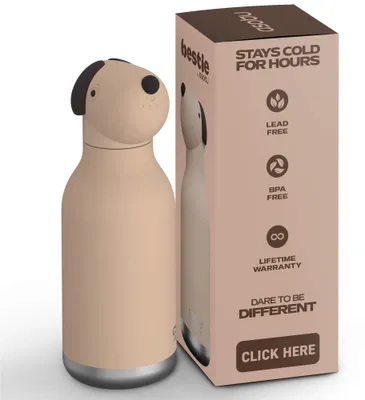 Immagine prodotto di Asobu® Biberon per bambini BESTIE con cannuccia 460ml - CANE MARRONE