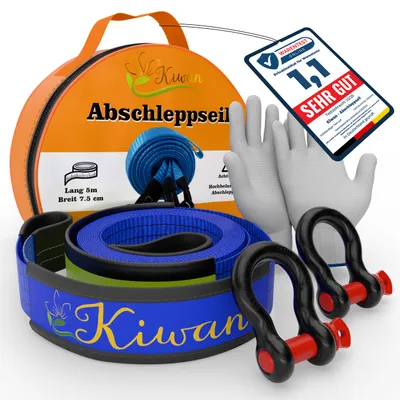 Produktbild von Abschleppseil WLL 10 t Maximale Sicherheit statt Bruchlast-Tricks 38 t Bruchlast e Belastbarkeit XXL Schäkel 5 m x 7,5 cm Offroad Bergungsgurt