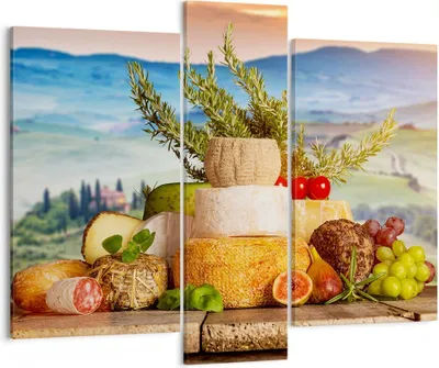 Produktbild von Bild auf Leinwand - Leinwandbild - Toskana Käse Obst Italien - 95x80cm - Wand Bild - Wanddeko - Leinwanddruck - Bilder - Kunstdruck - Wanddekoration - Leinwand bilder - Wandkunst - CB95x80-2902