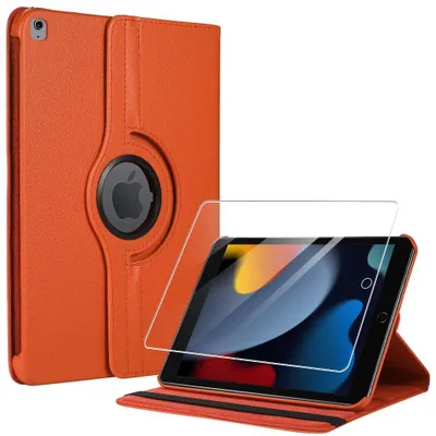 Image de Coque + Verre Trempé pour iPad 10,2 Pouces (2019/2020/2021) Protection Antichoc Etui Rotatif 360° - Orange