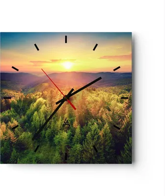 Produktbild von Wanduhr - Quadrat - Glasuhr - Berge Natur - 30x30cm - Schleichendes Uhrwerk - Lautlos - zum Aufhängen bereit - Dekoration Modern - Wanddekoration aus Glas - C3AC30x30-3697