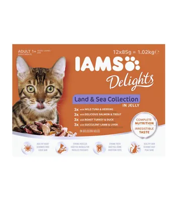 Produktbild von Iams Delights Katzennassfutter Land & See Collection in Gelee 12 x 85 g