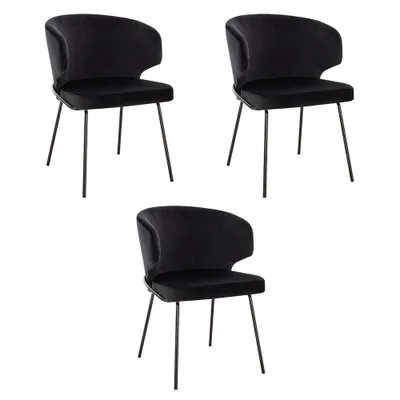 Image de HOME DELUXE - Chaise rembourrée AMARA - 3 pièces, couleur : velours noir - rembourrage moelleux, supporte jusqu'à 120 kg I Chaise de cuisine Chaise de salle à manger Chaise de salle à manger