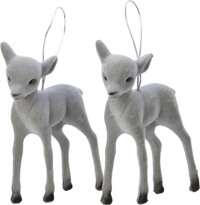 Produktbild von Christbaumschmuck Kunststoff / Samt Rehkitze 10cm 2er Set grau