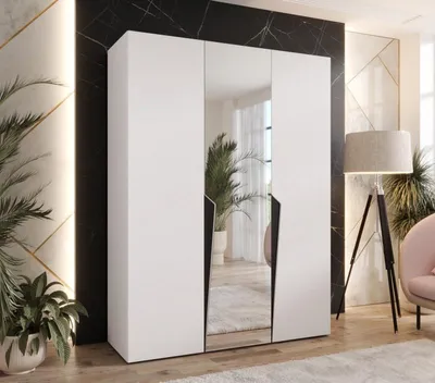 Obrázek produktu pro Elegantní skříň 150 cm SORAYA 2 se zrcadlem - bílá / černé úchyty