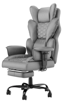 Obrázok produktu pre QEENTOE Ergonomická kancelárska stolička, sivá, s vysokou opierkou, podnožkou, otočná stolička potiahnutáPolyuretánkožou s kolieskami a polstrovanými opierkami, pohodlná kancelárska stolička pre domáce a kancelárske prostredie