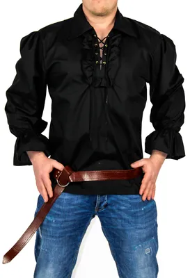 Produktbild von schwarzes Piratenhemd mit breitem Kragen M-XXL, Größe:XXL