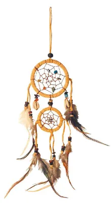 Produktbild von Traumfänger mit Edelsteinen und Kaurimuscheln Leder 20cm