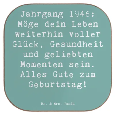 Produktbild von Mr. & Mrs. Panda Untersetzer für Gläser Spruch 1946 Geburtstag - Meeresbrise - Geschenk, Jahrgangsgeschenke, Alter, Geburtstagsgeschenk, liebevolle Momente, Geschenke