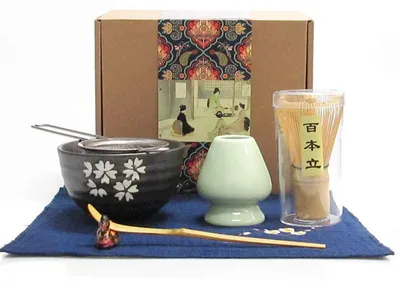 Image de Ensemble de thé Matcha, 7 pièces, noir, en céramique et bambou, pour la cérémonie du thé japonaise