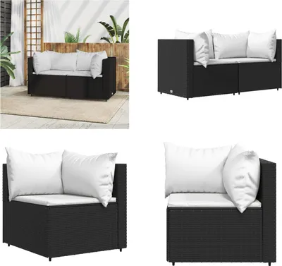 Produktbild von vidaXL Garten Ecksofas mit Kissen 2 Stk. Schwarz Poly Rattan - Ecksofa - Ecksofas - Sofa - Outdoor Sofa